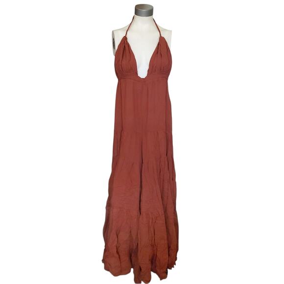 ERIKA PENA Lola rumba halter wide leg tiered boho jumpsuit sienna One Size NEW - Picture 1 of 9